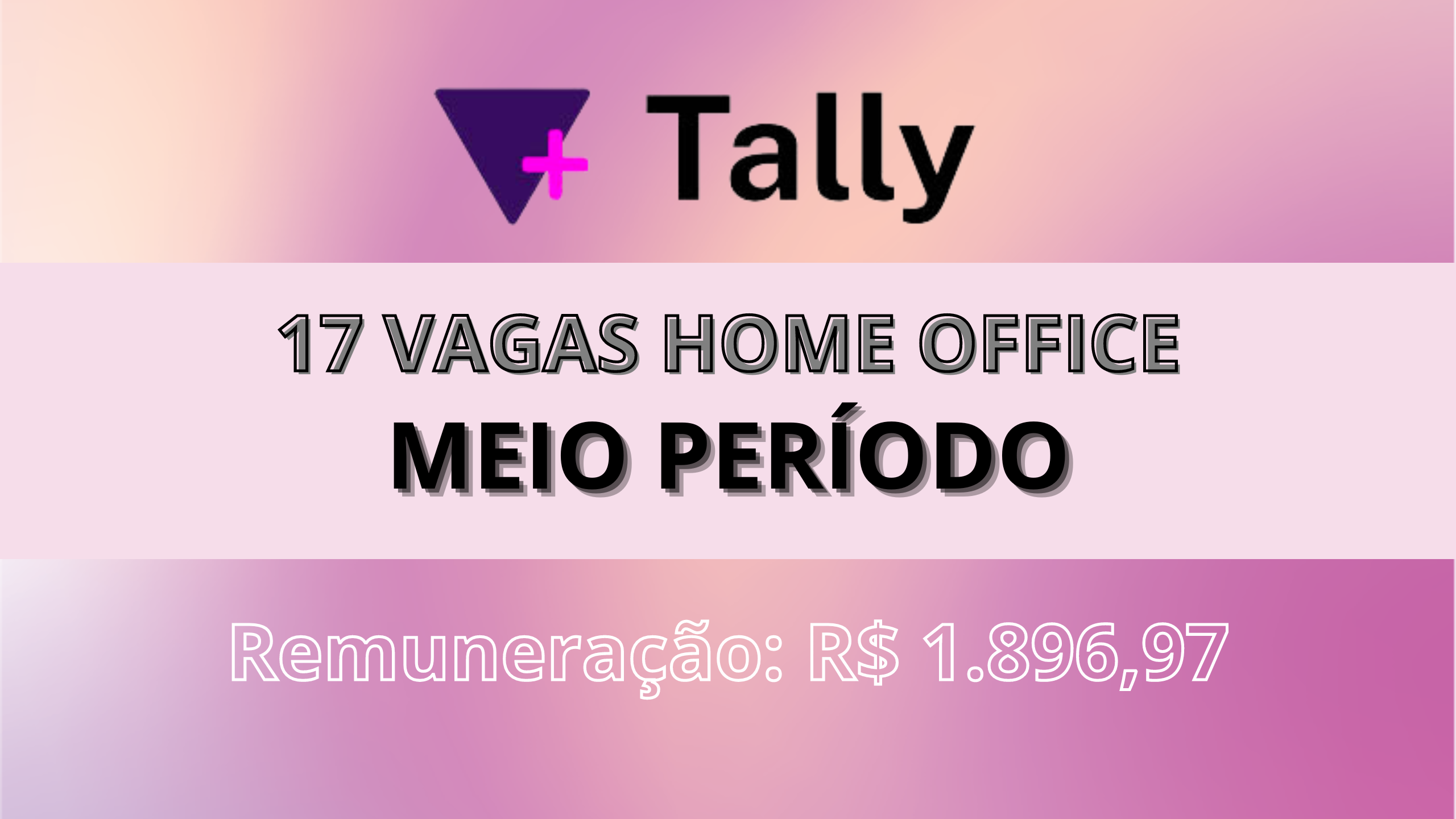 Home Office! Tally abre 17 Vagas Meio Período com salário de R$ 1.896,97 a empresa fornece equipamento!