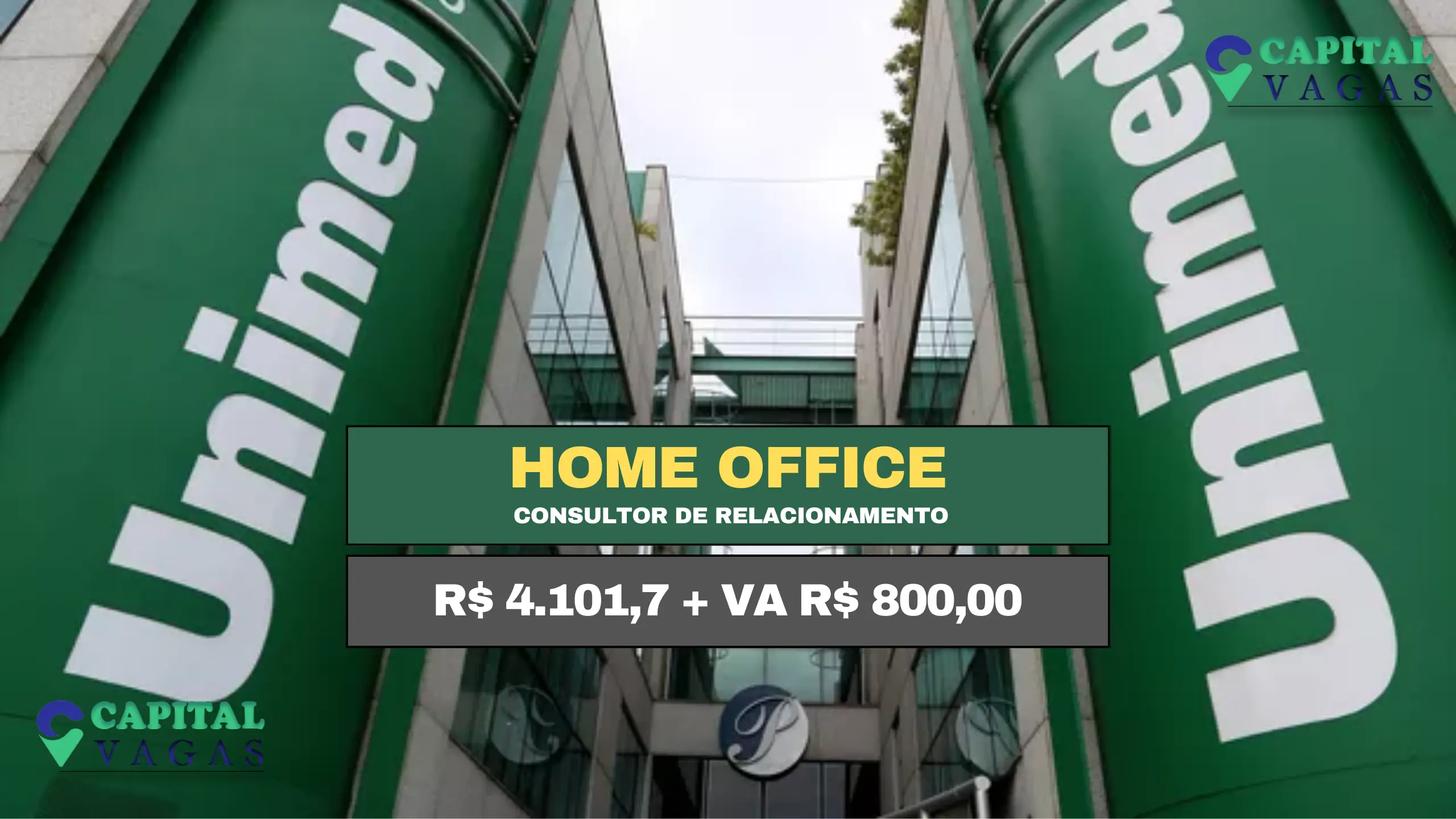 Unimed contrata para TRABALHAR DE CASA com salário de R$ 4.101,69 e Alimentação R$ 800,00